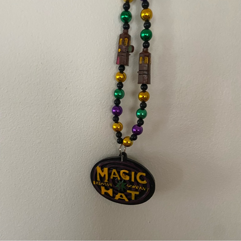 Mardi Gras beads Magic Hat purple gold & green